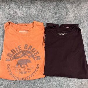 Two Eddie Bauer men’s size large T-shirts. one Logo T one Legendwash in Black